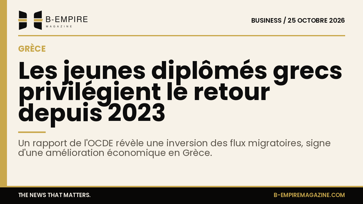 Illustration d'une carte de la Grèce sur fond papier avec des flèches indiquant un retour migratoire des jeunes diplômés.