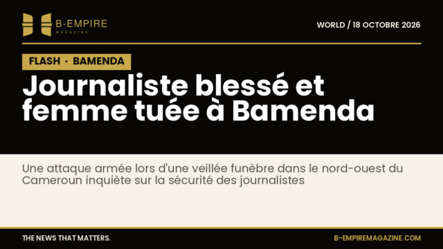 Image sombre avec le mot FLASH en blanc sur fond noir, symbolisant une information urgente sur une attaque à Bamenda