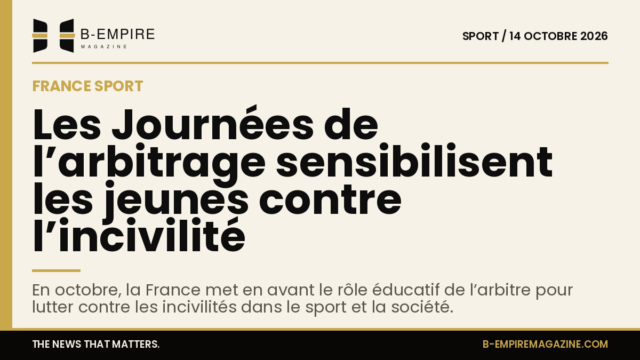 Visuel avec une bande dorée en haut et un titre en encre évoquant les Journées de l’arbitrage en France contre l’incivilité.