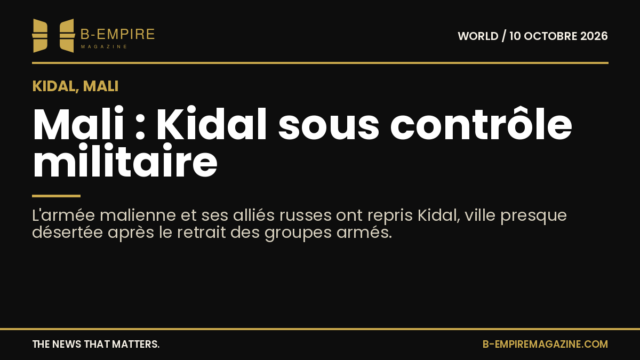 Photo de la ville de Kidal au Mali, avec des bâtiments et des rues calmes sous un ciel clair, illustrant la situation sécuritaire.