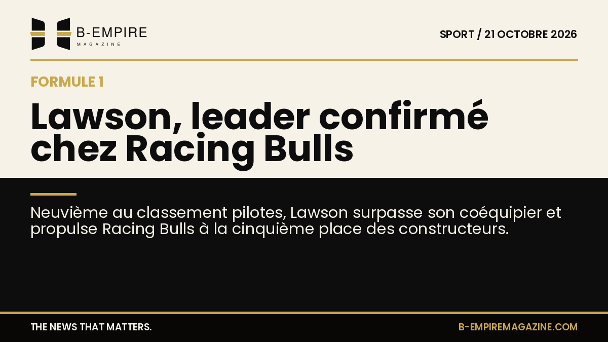 Visuel divisé avec fond papier et noir montrant un pilote de Formule 1 en action, titre à cheval sur les deux zones.