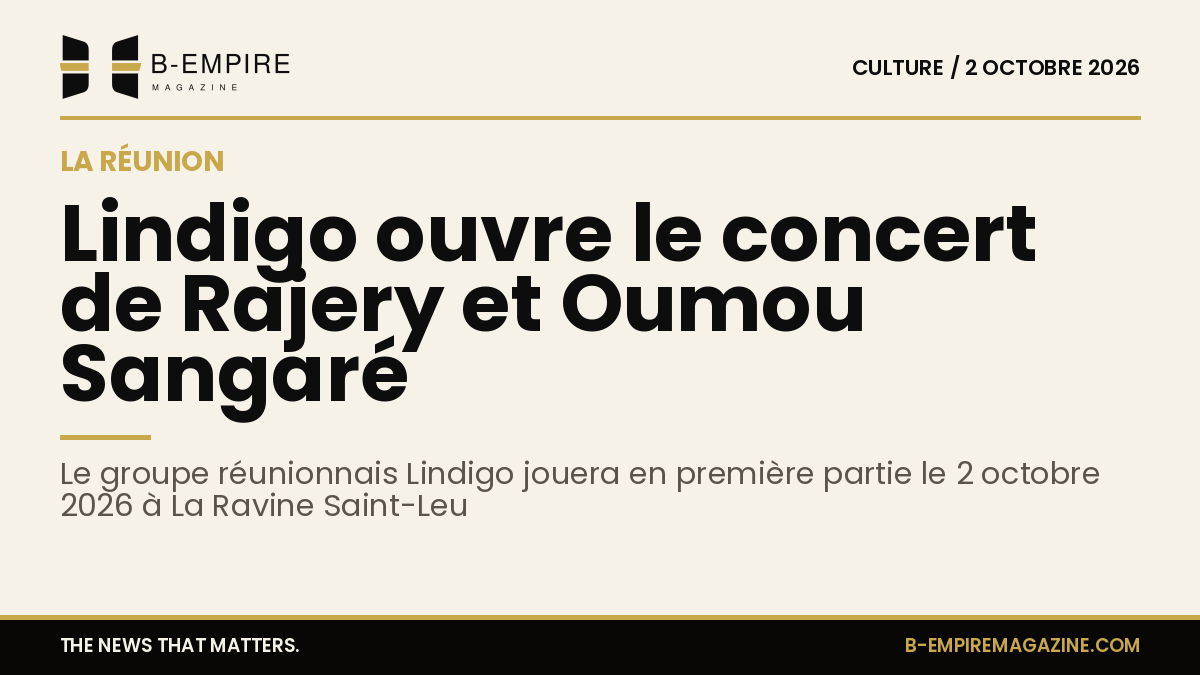 Affiche du concert avec le groupe Lindigo en première partie de Rajery et Oumou Sangaré à La Ravine Saint-Leu, La Réunion