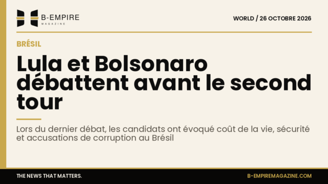 Portraits de Luiz Inácio Lula da Silva et Flavio Bolsonaro lors d’un débat télévisé à Rio de Janeiro