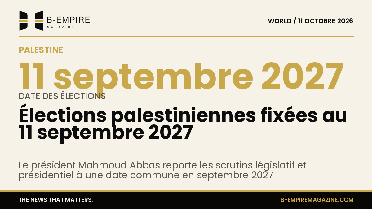 Calendrier avec la date du 11 septembre 2027 mise en avant, symbole des élections palestiniennes reportées