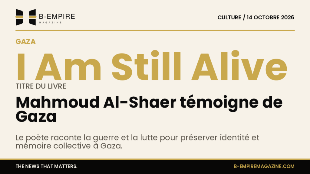 Couverture du livre 'I Am Still Alive' de Mahmoud Al-Shaer sur fond encre et or