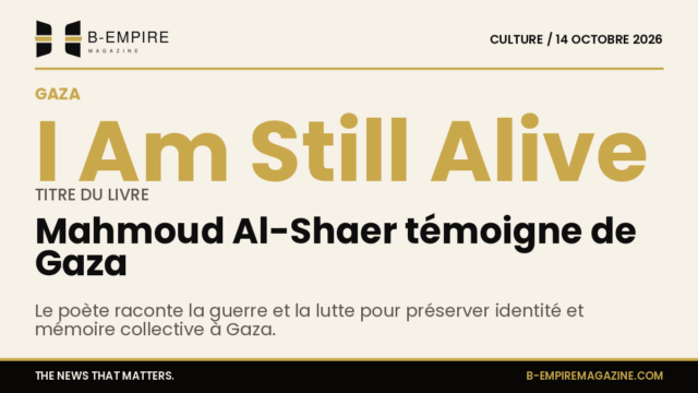 Couverture du livre 'I Am Still Alive' de Mahmoud Al-Shaer sur fond encre et or