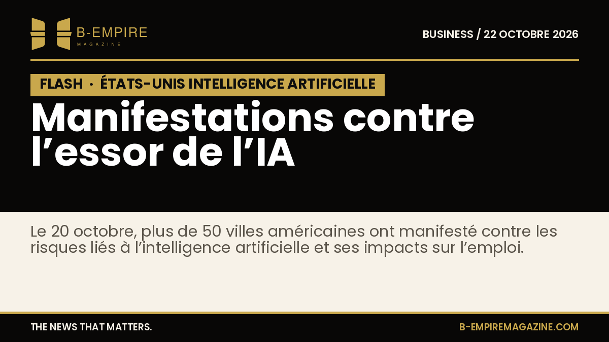 Manifestation de foule aux États-Unis avec pancartes contre l’intelligence artificielle