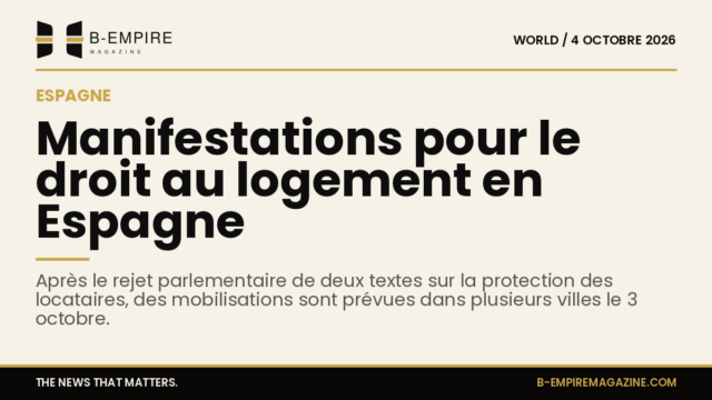 Affiche annonçant les manifestations pour le droit au logement en Espagne, avec des silhouettes de manifestants dans une ville.