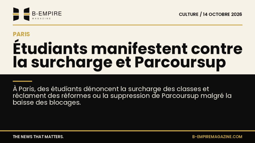 Manifestation d'étudiants à Paris avec pancartes contre la surcharge des classes et Parcoursup