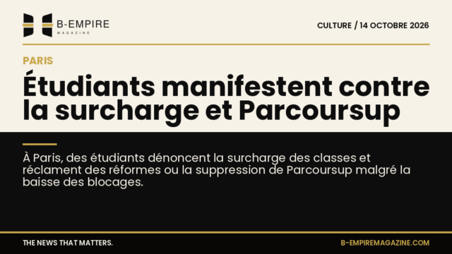 Manifestation d'étudiants à Paris avec pancartes contre la surcharge des classes et Parcoursup