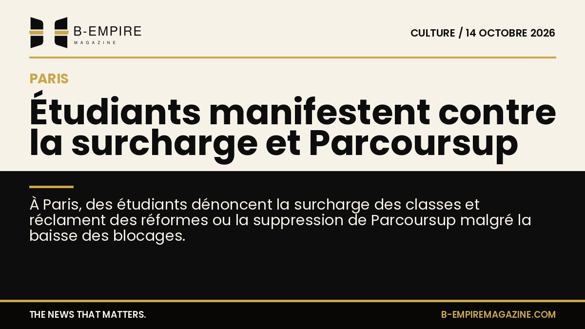 Manifestation d'étudiants à Paris avec pancartes contre la surcharge des classes et Parcoursup
