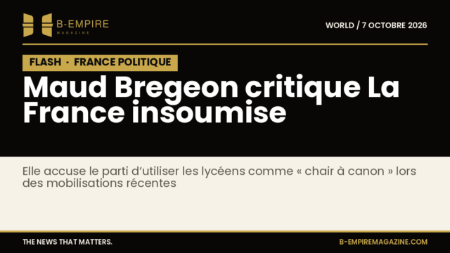 Portrait de Maud Bregeon lors d’une interview télévisée sur un plateau de France 2