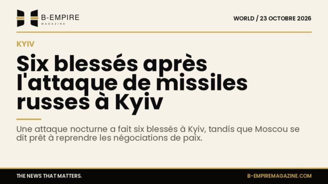 Carte stylisée de Kyiv avec un symbole de missile et un chiffre 6 en surimpression