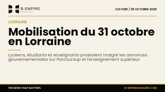 Manifestation d'élèves, étudiants et enseignants dans une rue de Lorraine avec pancartes et banderoles