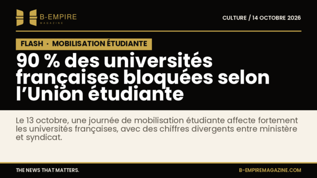 Photo d’une université française avec des étudiants manifestant à l’entrée