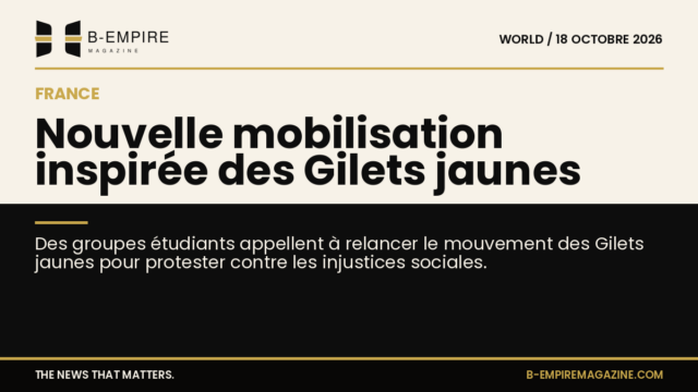 Manifestation en France avec des manifestants brandissant des gilets jaunes et des pancartes dans la rue