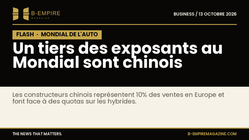 Stand au Mondial de l'Auto de Paris avec plusieurs voitures exposées et logos de marques chinoises visibles