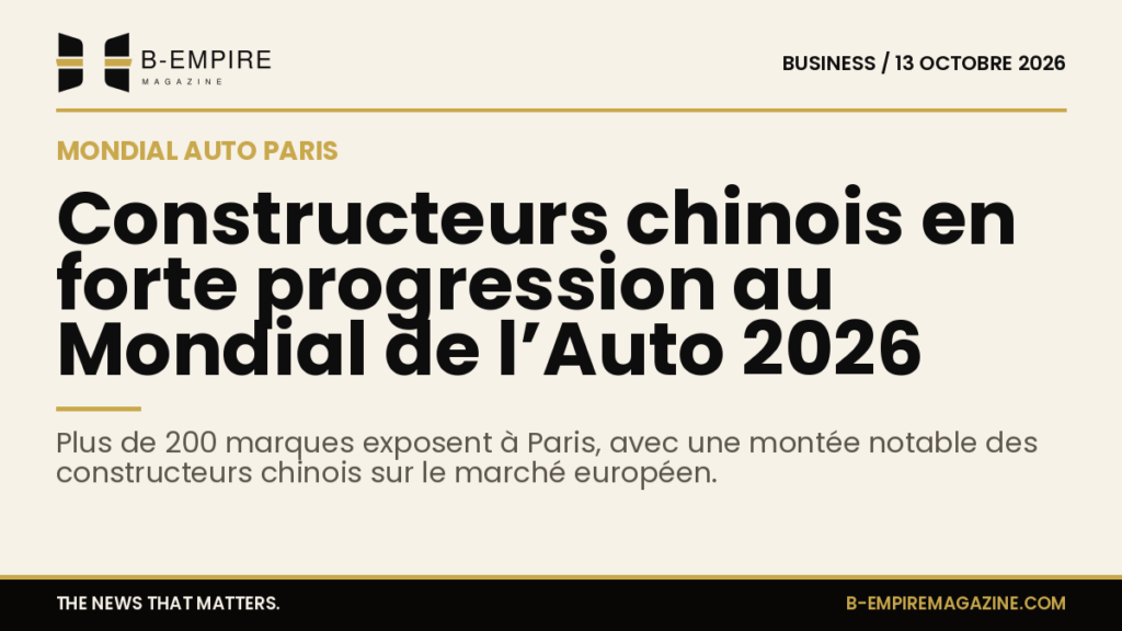 Salon Mondial de l'Automobile 2026 à Paris avec de nombreuses marques exposantes et une forte présence chinoise