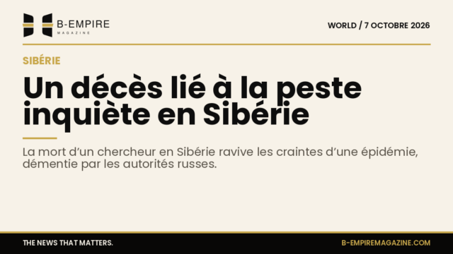 Visuel mettant en avant le chiffre 1 décès attribué à la peste en Sibérie avec un fond papier et texte en encre