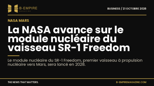 Illustration du vaisseau spatial SR-1 Freedom avec son module nucléaire en orbite.