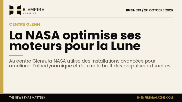 Vue stylisée du centre Glenn avec des installations expérimentales de la NASA dédiées aux moteurs d’avion et spatiaux.