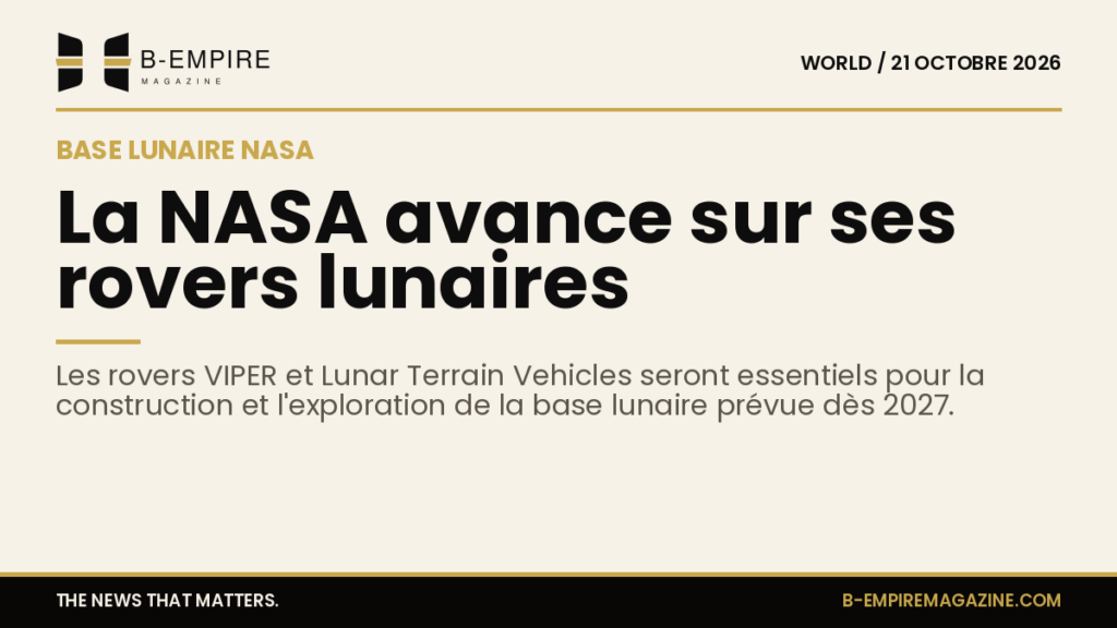 Illustration d'un rover lunaire VIPER sur la surface de la Lune avec un fond sombre et un ciel étoilé.