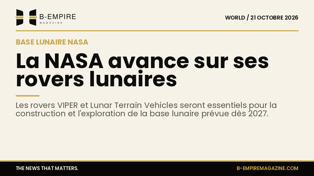 Illustration d'un rover lunaire VIPER sur la surface de la Lune avec un fond sombre et un ciel étoilé.