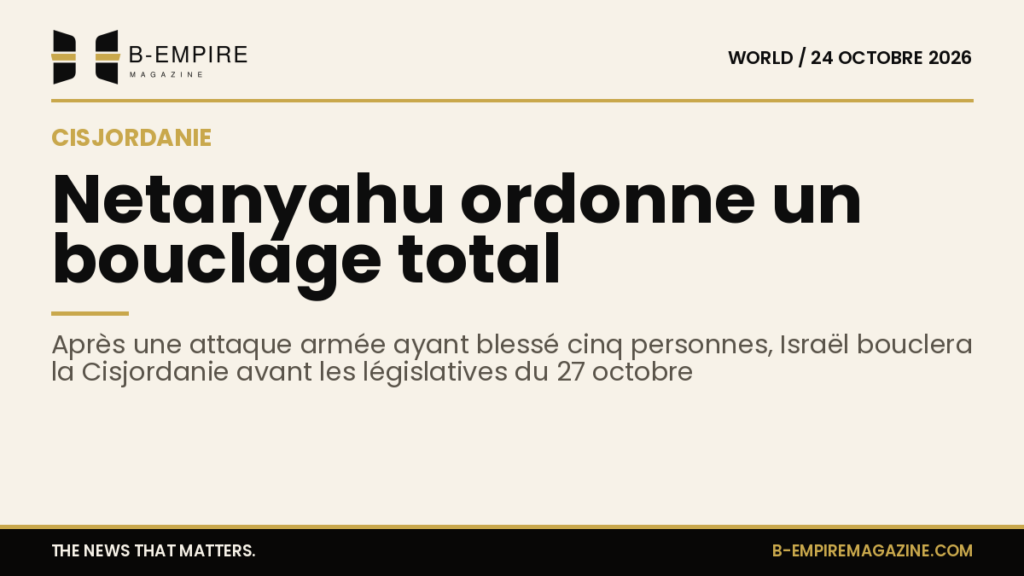 Carte stylisée de la Cisjordanie avec un pictogramme de bouclage et un chiffre 5 en surimpression