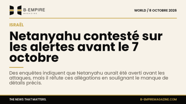 Portrait de Benjamin Netanyahu avec un fond neutre et un texte sur les alertes avant les attaques du 7 octobre en Israël.