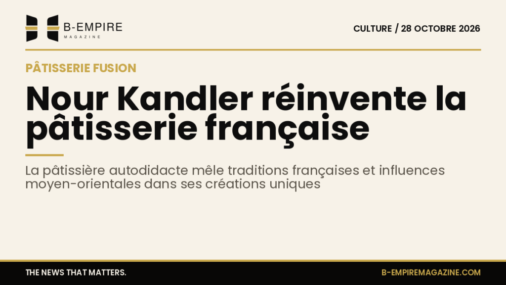 Portrait de Nour Kandler avec des pâtisseries françaises revisitées aux influences moyen-orientales
