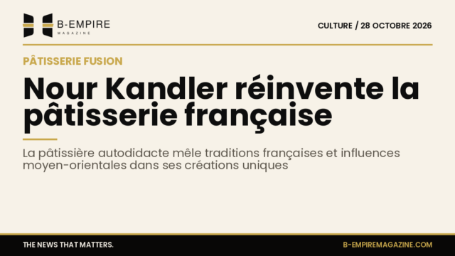 Portrait de Nour Kandler avec des pâtisseries françaises revisitées aux influences moyen-orientales
