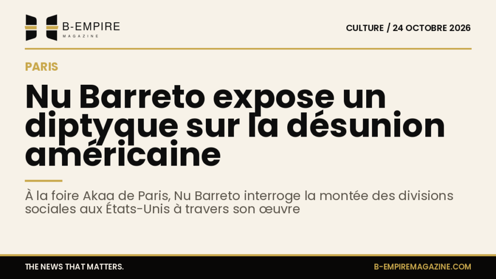 Œuvre de Nu Barreto exposée à Paris, représentant la désunion sociale aux États-Unis
