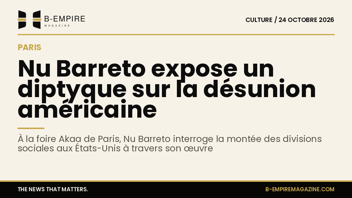Œuvre de Nu Barreto exposée à Paris, représentant la désunion sociale aux États-Unis