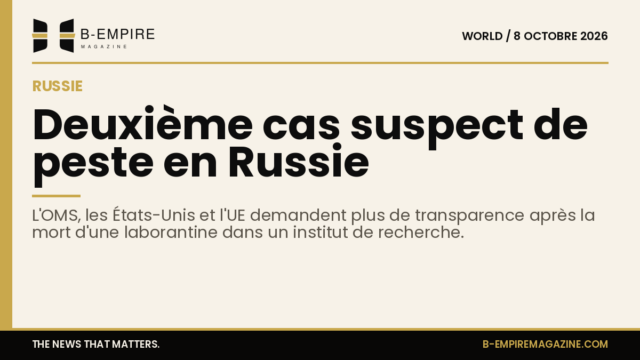 Visuel avec bande or sur fond papier et titre en encre annonçant un deuxième cas suspect de peste en Russie