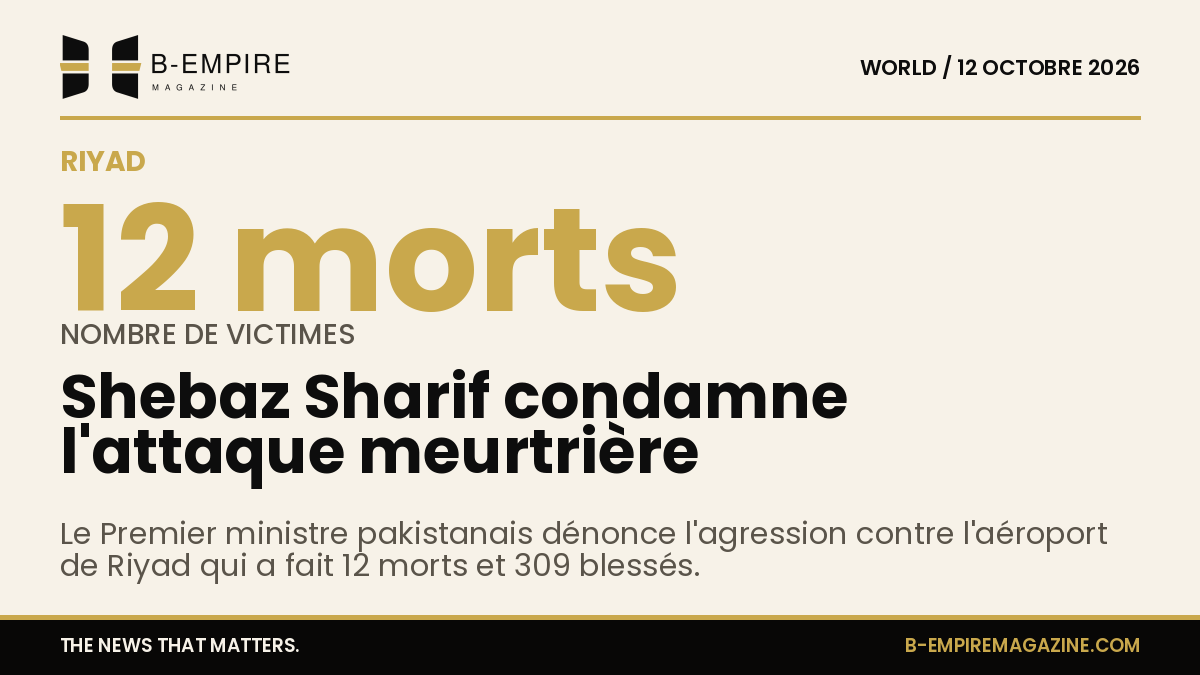 Texte sur fond papier avec le chiffre 12 morts en grand, mention de l'attaque contre l'aéroport de Riyad et la condamnation de Shebaz Sharif
