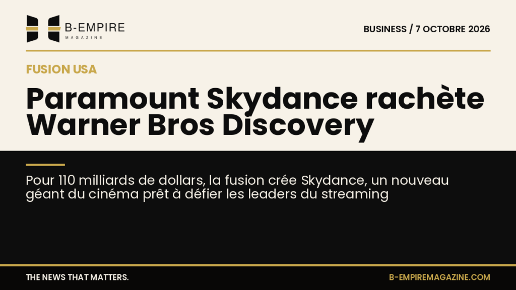 Logo fusionné de Skydance sur fond moitié papier moitié noir avec titre en encre et or