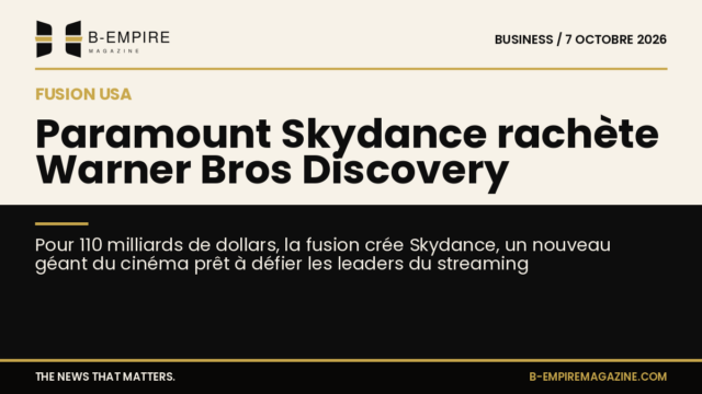 Logo fusionné de Skydance sur fond moitié papier moitié noir avec titre en encre et or