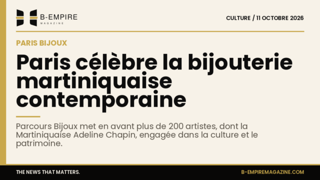 Affiche de Parcours Bijoux à Paris avec des créations de la bijoutière martiniquaise Adeline Chapin.