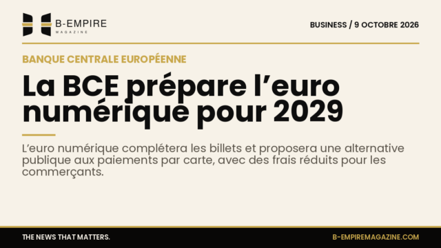 Illustration stylisée d’une pièce d’euro numérique dorée sur fond papier avec titre en encre noire.
