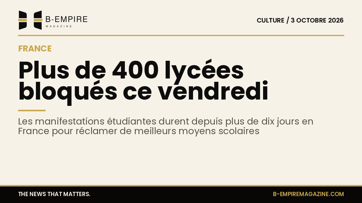 Image stylisée mettant en avant le chiffre 400+ avec un fond papier et typographie encre pour illustrer la mobilisation de lycées en France