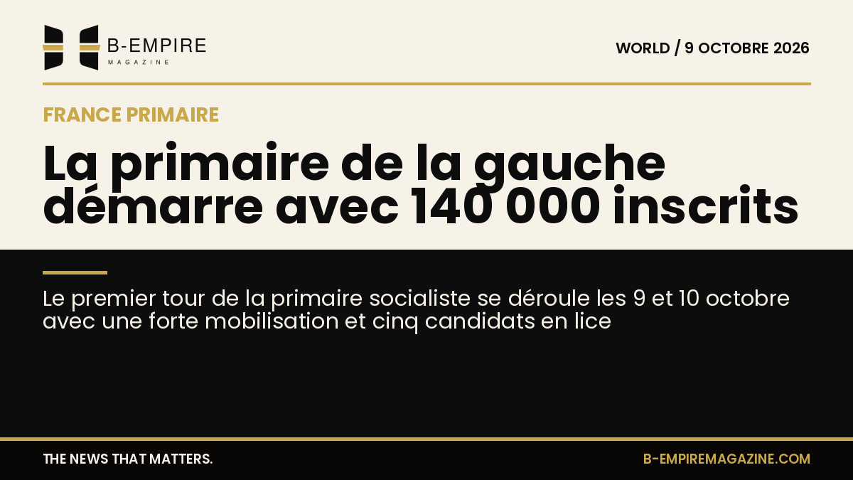 Visuel split avec moitié papier et moitié noir, texte sur la primaire de la gauche en France avec chiffres d’inscriptions