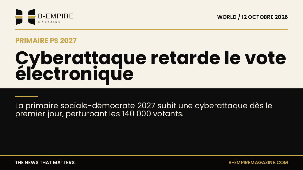 Visuel split avec moitié fond papier et moitié fond noir, titre à cheval sur les deux zones évoquant une cyberattaque perturbant un vote électronique.