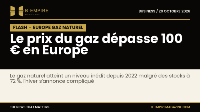 Illustration graphique du prix du gaz naturel en Europe avec un pic dépassant 100 € par mégawattheure