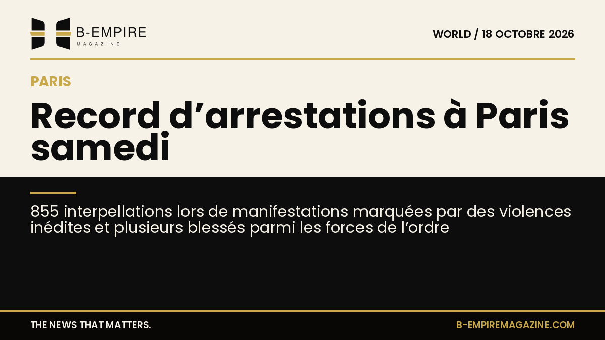 Image symbolique de manifestations à Paris avec des forces de l’ordre en action et foule en arrière-plan