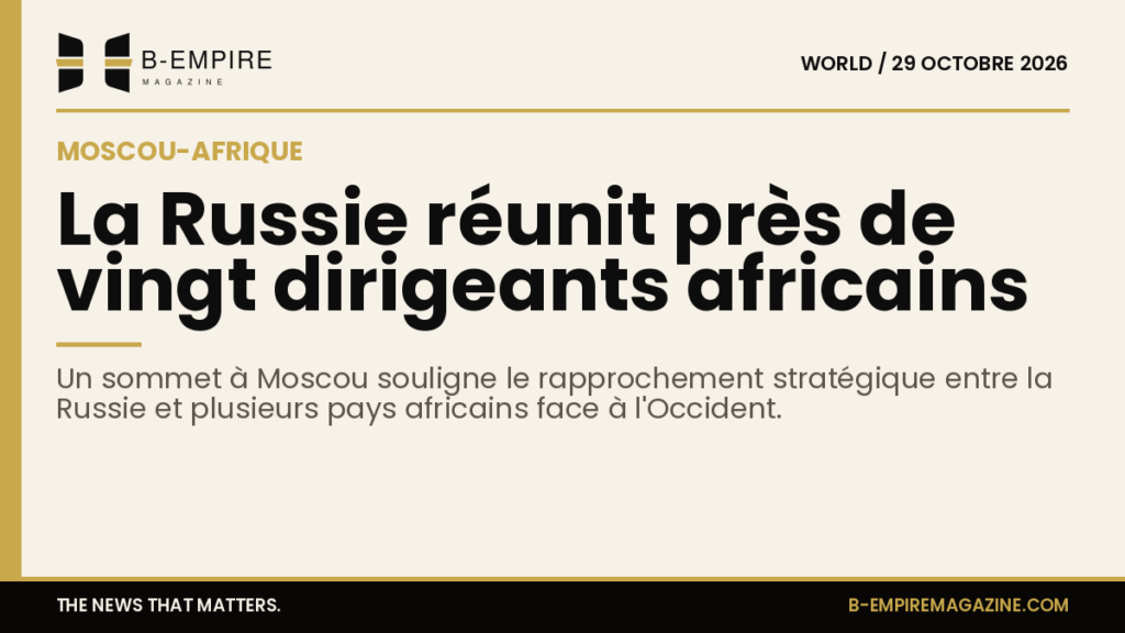 Photo d'un sommet à Moscou avec plusieurs dirigeants africains et russes réunis dans une salle officielle.