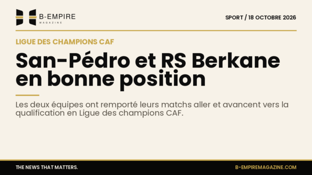 Graphique avec les scores 2-1 et 2-0 illustrant les victoires du FC San-Pédro et de la RS Berkane en Ligue des champions CAF.