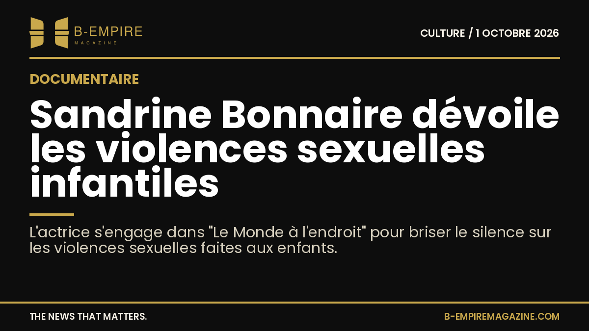 Photo de Sandrine Bonnaire engagée contre les violences sexuelles infantiles dans le documentaire "Le Monde à l'endroit"