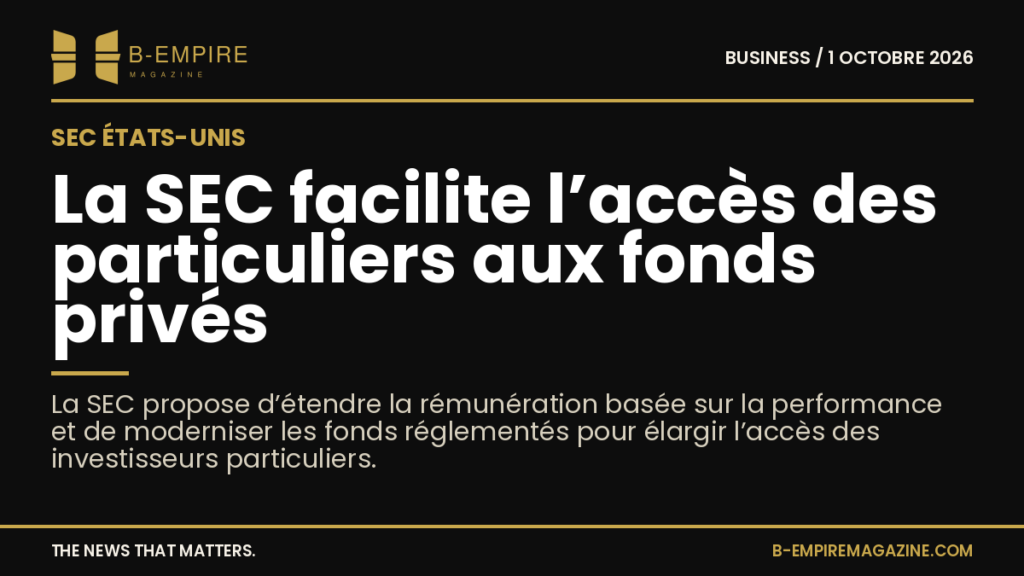 Logo de la SEC sur fond noir avec un bandeau or et le texte en blanc.