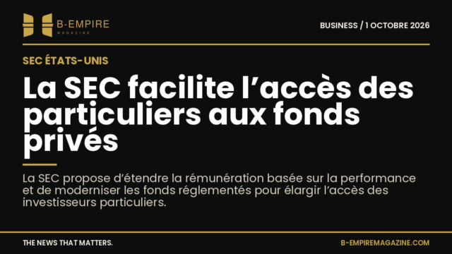 Logo de la SEC sur fond noir avec un bandeau or et le texte en blanc.