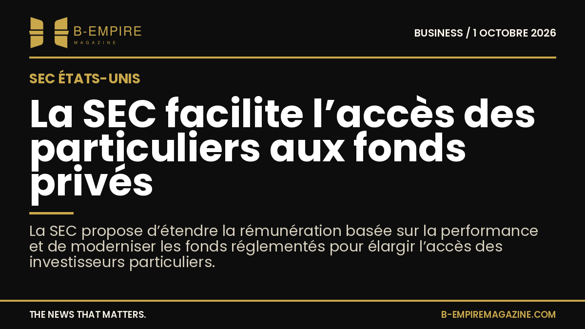 Logo de la SEC sur fond noir avec un bandeau or et le texte en blanc.